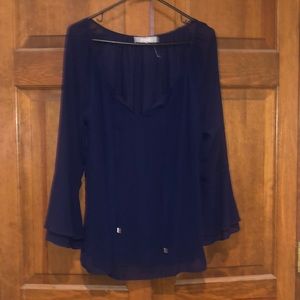 Dk blue Marled long sleeve tie front blue see thru sleeves puff sleeve bottom